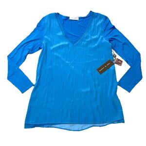 NWT‎ Lola & Sophie Sky Blue Long sleeve Shirt blouse size XS V-Neck Top $148 NEW